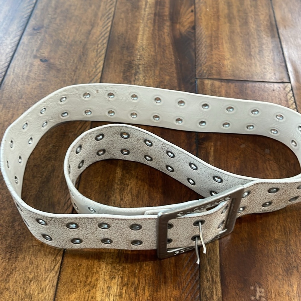 Fox Racing Cream Tan Moto Genuine Leather Belt 40/42 Engraved Metallic Buckle - Picture 17 of 17
